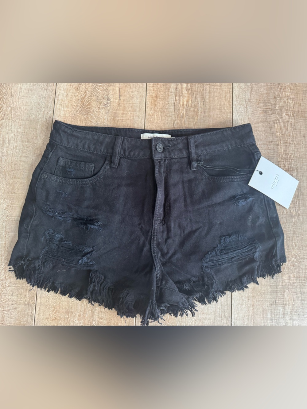 Hidden Black Distressed Frayed Hem Women's Shorts NWT